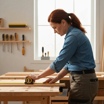 Person measuring wood for a DIY home remodeling project