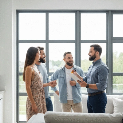 Professional contractor discussing renovation plans with homeowners